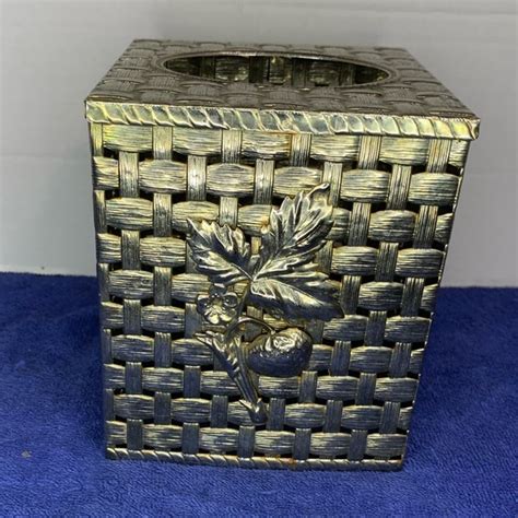 Vintage Kleenex Tissue Box Cover Gold Tone Metal Basket 